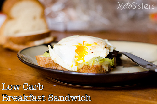 Low Carb Breakfast Sandwich | ketosisters.com | #lowcarb #sandwich #breakfast #atkins #eggs #bacon #guacamole #yum #recipe #diet #keto